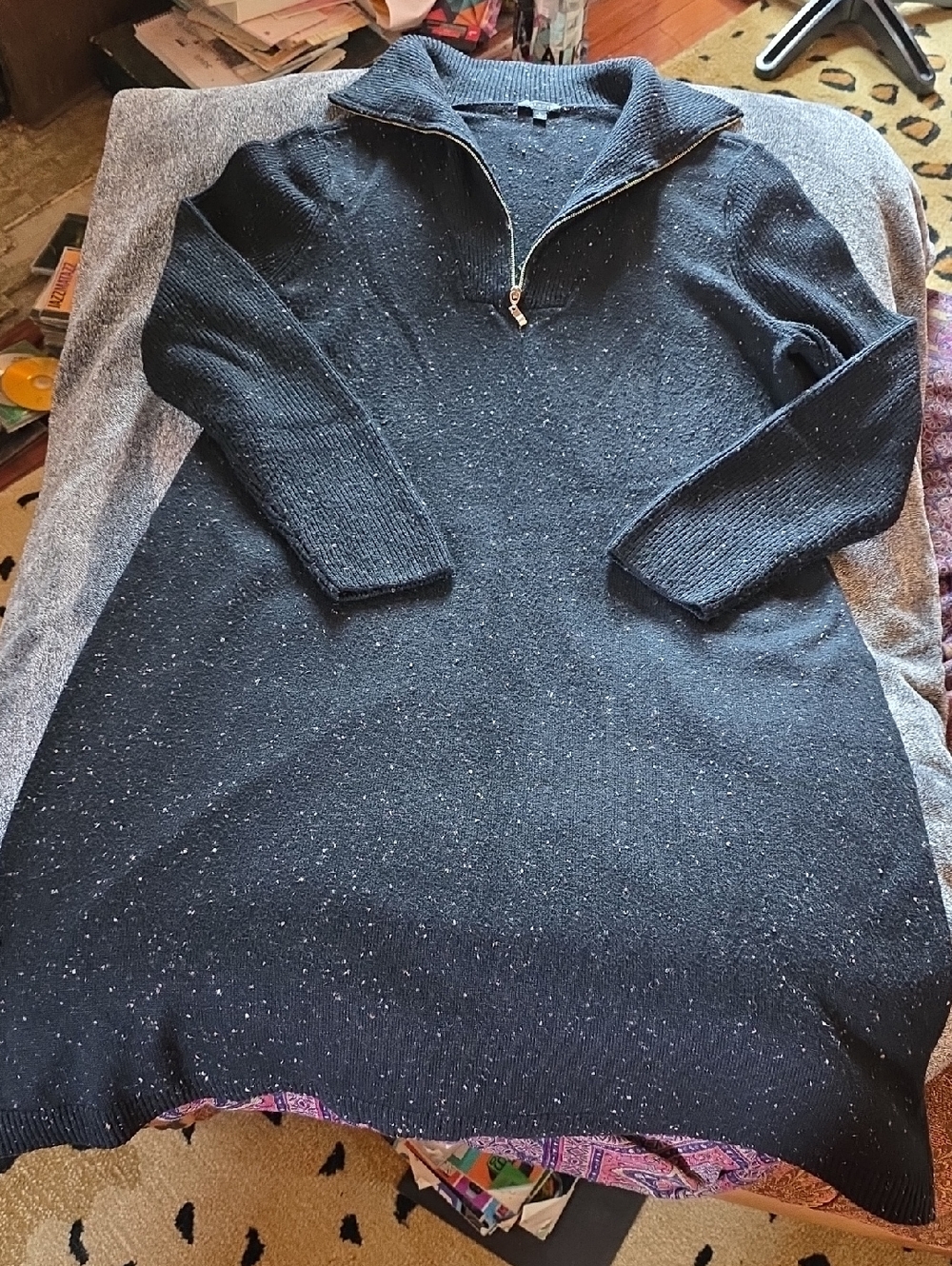 Talbots Black Speckled Half-Zip Sweater